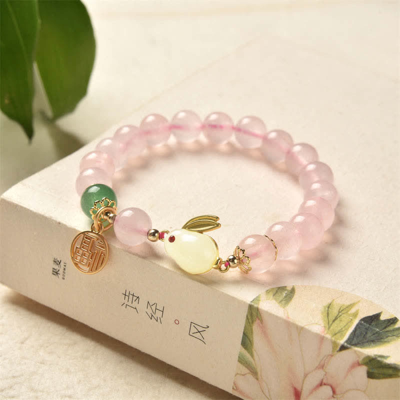Jaar van het Konijn Natuurlijke Roze Kristal Groene Agaat Konijn Liefde Geluk Armband - Roze kristal (Verzachtend♥Warmte) - image 0