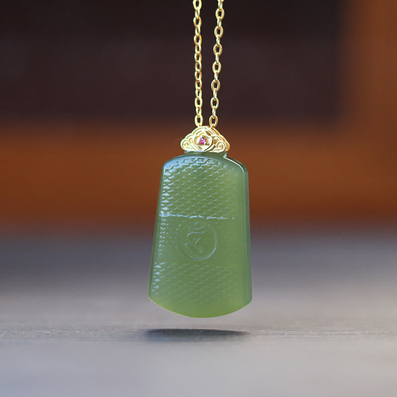 Buddha Stones Hetian Jade 925 Sterling Zilveren Om Symbool Welvaart Ketting - Donkere Hetian-jade 925 sterling zilver - image 0