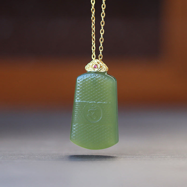 Buddha Stones Hetian Jade 925 Sterling Zilveren Om Symbool Welvaart Ketting - Donkere Hetian-jade 925 sterling zilver - image 0