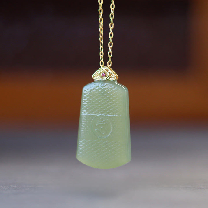 Buddha Stones Hetian Jade 925 Sterling Zilveren Om Symbool Welvaart Ketting - Hetian jade 925 sterling zilver - image 1