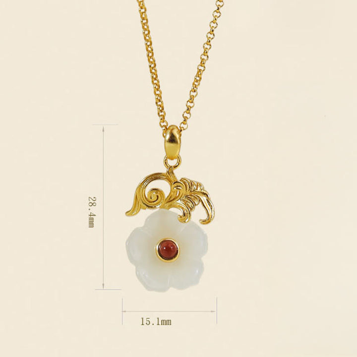 Buddha Stones Hetian Jade Bloem 925 Sterling Zilveren Ketting - image 2