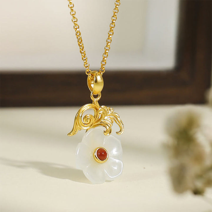 Buddha Stones Hetian Jade Bloem 925 Sterling Zilveren Ketting - Hetian jade 925 sterling zilver - image 0