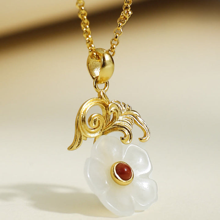 Buddha Stones Hetian Jade Bloem 925 Sterling Zilveren Ketting - image 1