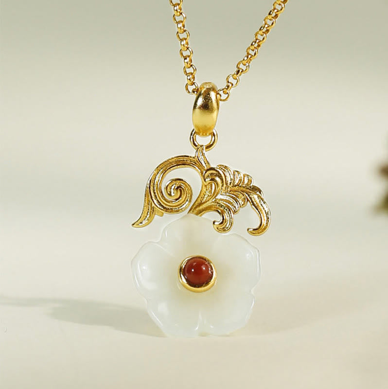 Buddha Stones Hetian Jade Bloem 925 Sterling Zilveren Ketting - image 3