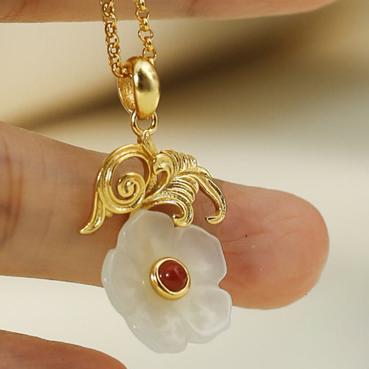 Buddha Stones Hetian Jade Bloem 925 Sterling Zilveren Ketting - image 8