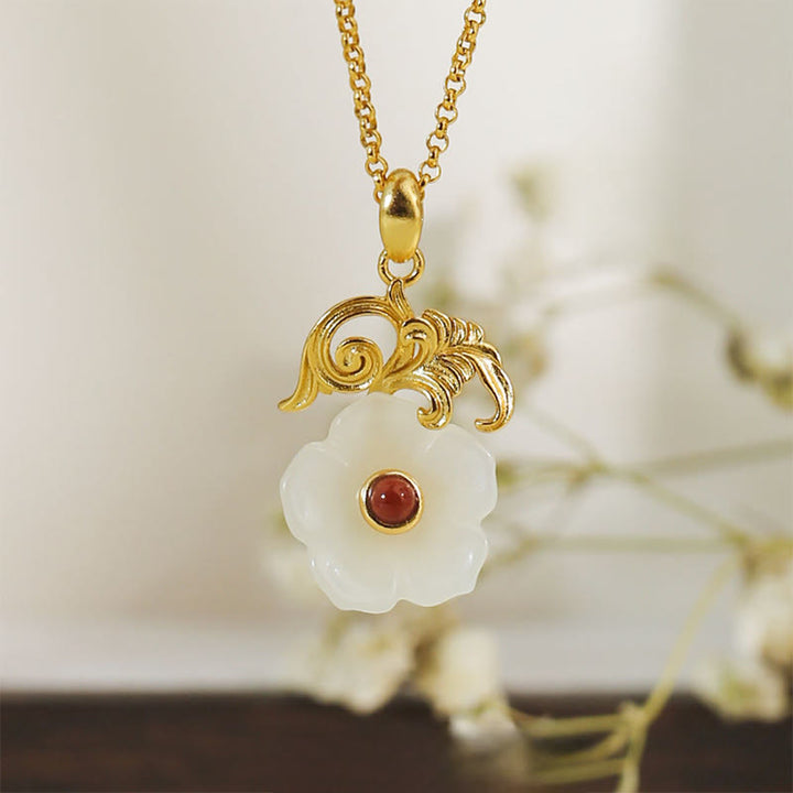 Buddha Stones Hetian Jade Bloem 925 Sterling Zilveren Ketting - image 7