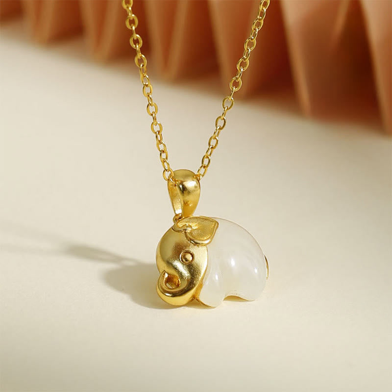 Buddha Stones Olifant Hetian Jade 925 Sterling Zilveren Ketting - image 1