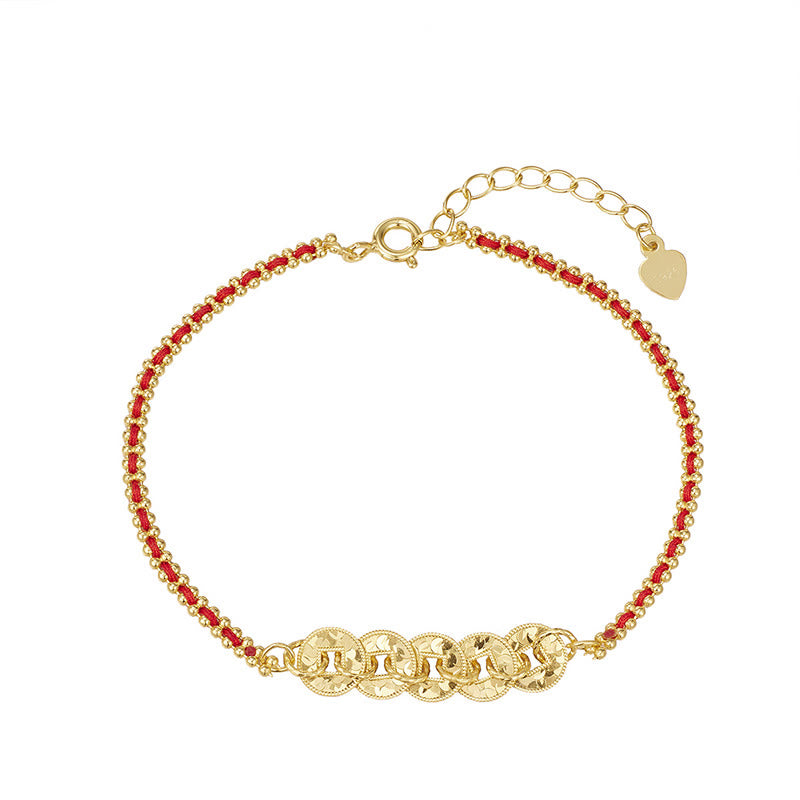 Buddha Stones 925 Sterling Zilveren Vijf Keizersmunten Rode Koord Armband - image 2
