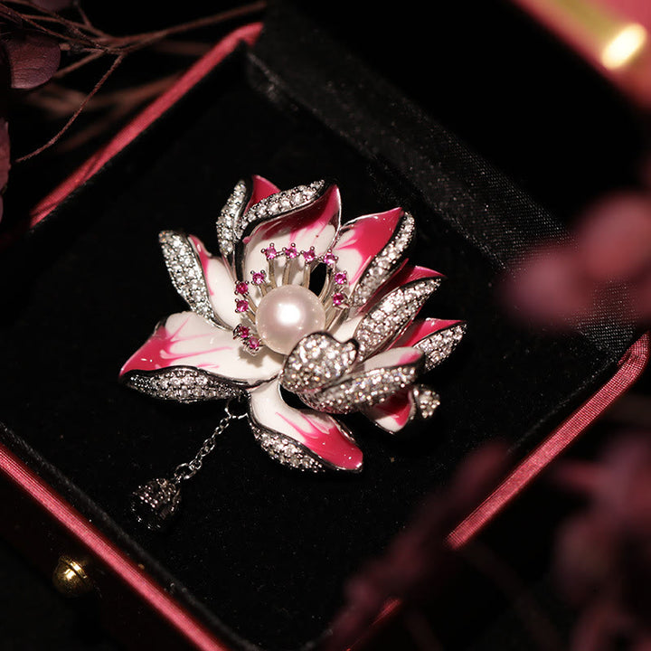 Buddha Stones Lotusbloem Parel Nieuw Begin Koperen Broche - Roze rood, circa 5,2 x 4,8 cm - image 2