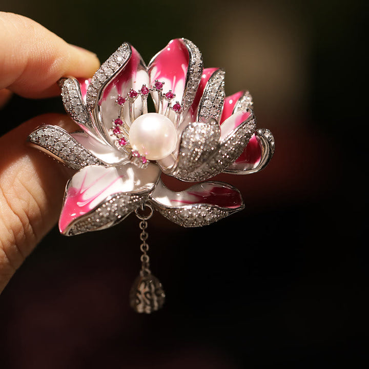 Buddha Stones Lotusbloem Parel Nieuw Begin Koperen Broche - image 3