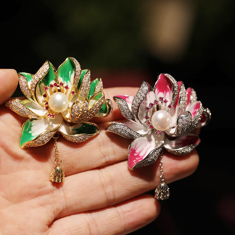 Buddha Stones Lotusbloem Parel Nieuw Begin Koperen Broche - image 5