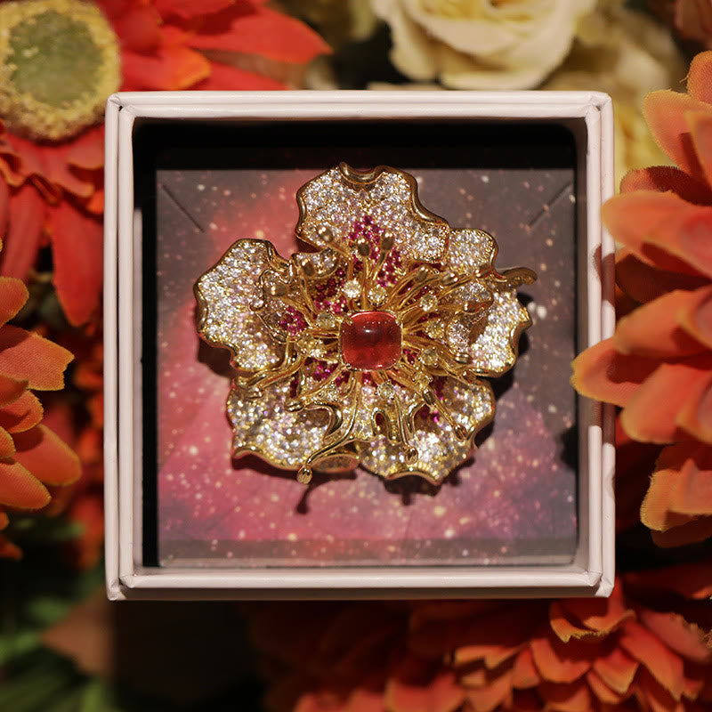 Buddha Stones Koperen Broche met pioenbloemmotief, symbool van voorspoed. - image 1
