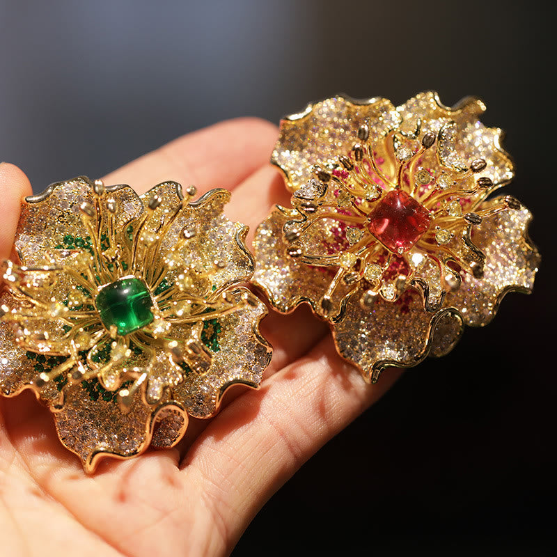 Buddha Stones Koperen Broche met pioenbloemmotief, symbool van voorspoed. - image 12