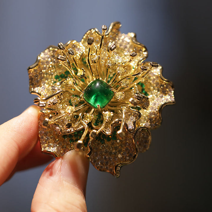 Buddha Stones Koperen Broche met pioenbloemmotief, symbool van voorspoed. - image 9