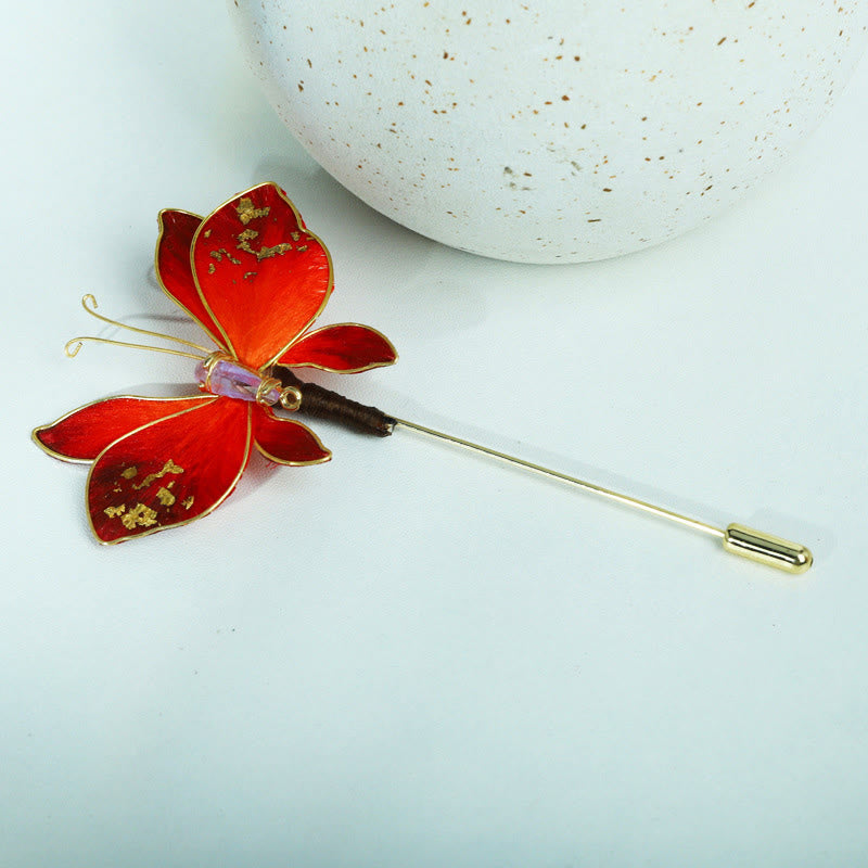 Buddha Stones Handgemaakte zijden fluwelen bloem rode Broche - image 1