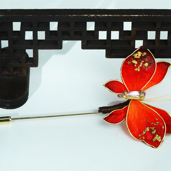 Buddha Stones Handgemaakte zijden fluwelen bloem rode Broche - image 6