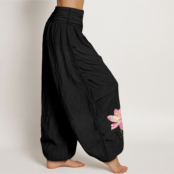 Buddha Stones Dames harembroek met elastische Taille en lotusbloem- en zonnepatroon. - image 1