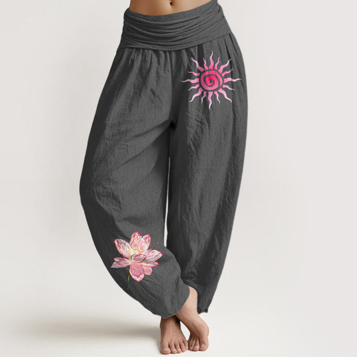 Buddha Stones Dames harembroek met elastische Taille en lotusbloem- en zonnepatroon. - Donkergrijs - US16, UK/AU20, EU48 (3XL) - image 8