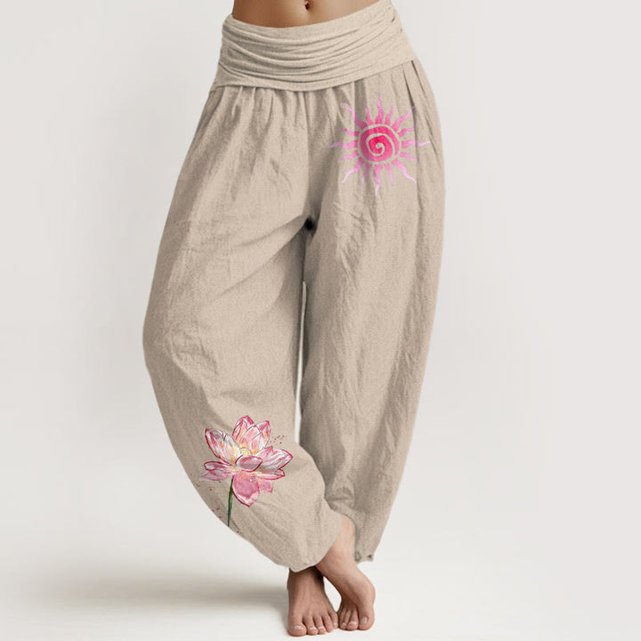 Buddha Stones Dames harembroek met elastische Taille en lotusbloem- en zonnepatroon. - Bruinen - US16, UK/AU20, EU48 (3XL) - image 11