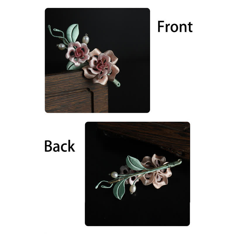 Buddha Stones Handgemaakte zijden broche met dubbele roos als symbool voor harmonie . - image 10