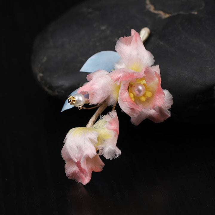 Buddha Stones Handgemaakte zijden Broche met roze irisbloem ter bescherming. - image 2