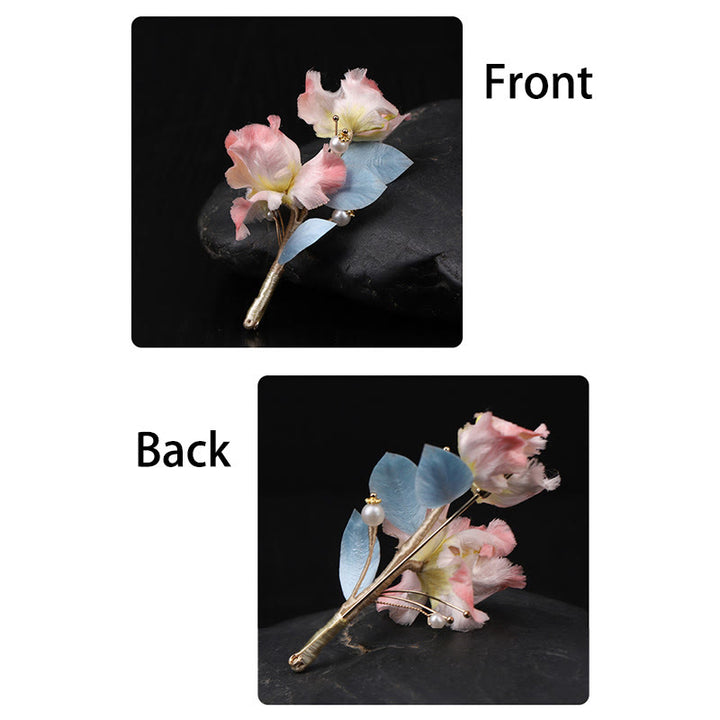 Buddha Stones Handgemaakte zijden Broche met roze irisbloem ter bescherming. - image 9