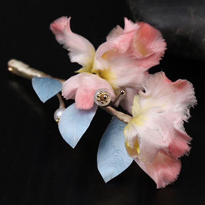 Buddha Stones Handgemaakte zijden Broche met roze irisbloem ter bescherming. - image 4