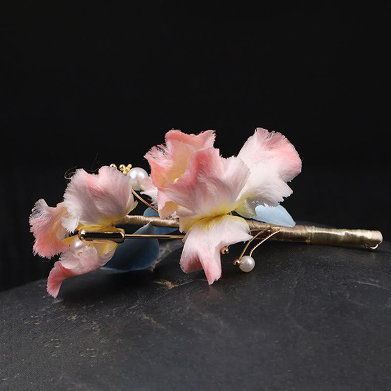 Buddha Stones Handgemaakte zijden Broche met roze irisbloem ter bescherming. - image 5