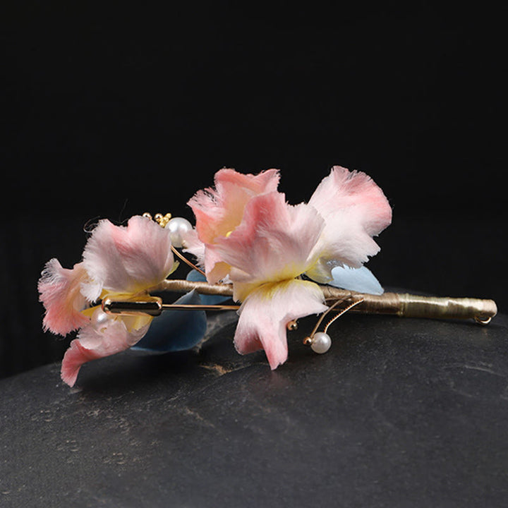 Buddha Stones Handgemaakte zijden Broche met roze irisbloem ter bescherming. - image 5
