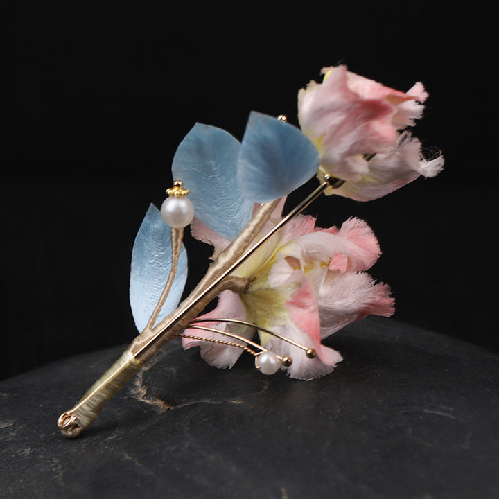 Buddha Stones Handgemaakte zijden Broche met roze irisbloem ter bescherming. - image 3