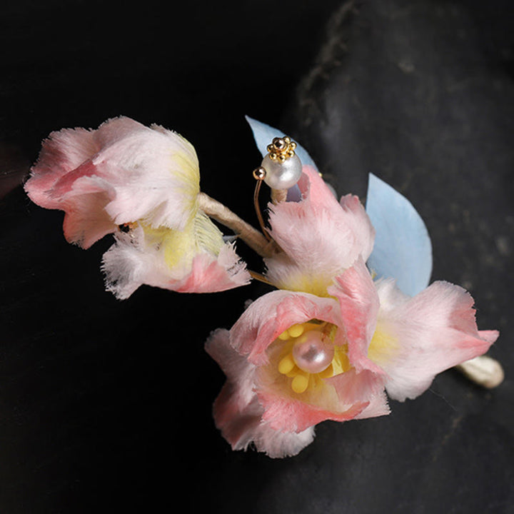 Buddha Stones Handgemaakte zijden Broche met roze irisbloem ter bescherming. - image 6