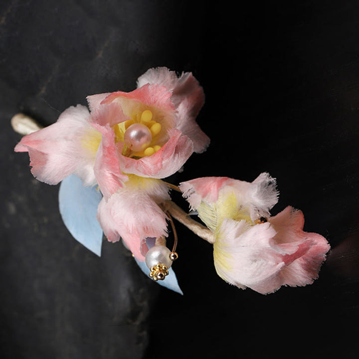 Buddha Stones Handgemaakte zijden Broche met roze irisbloem ter bescherming. - image 7
