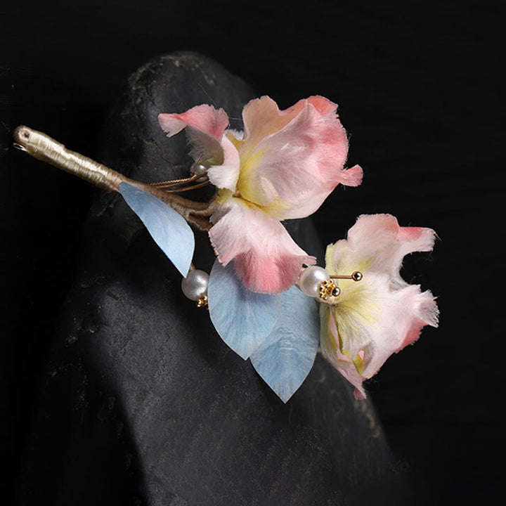 Buddha Stones Handgemaakte zijden Broche met roze irisbloem ter bescherming. - image 8