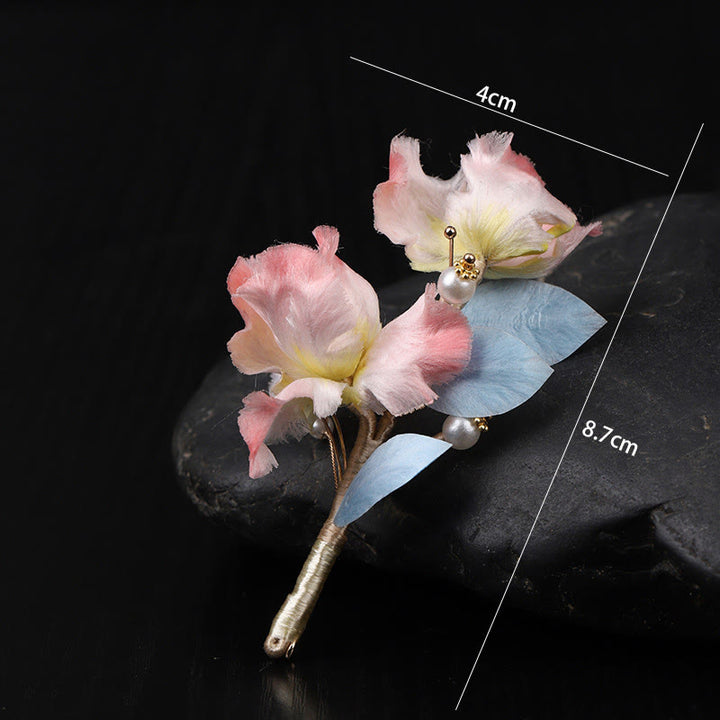 Buddha Stones Handgemaakte zijden Broche met roze irisbloem ter bescherming. - image 10