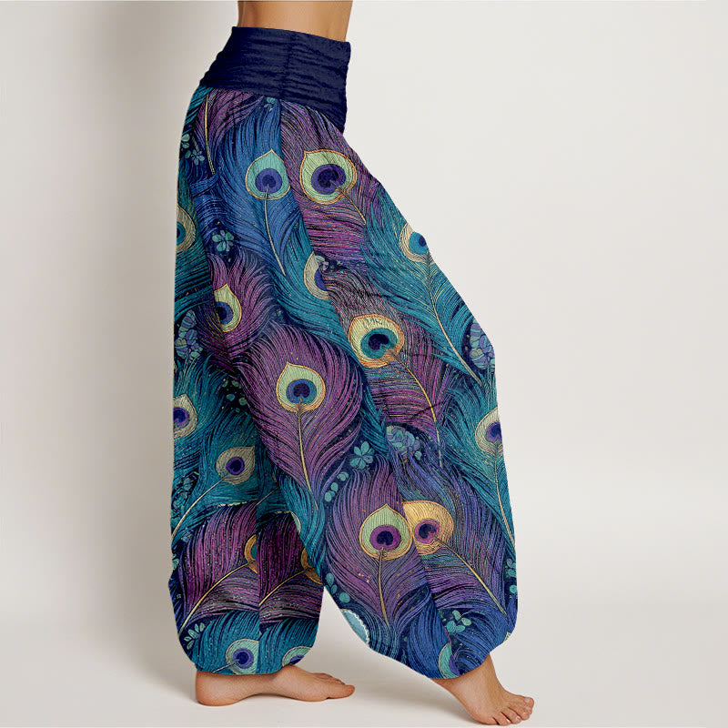 Buddha Stones Harembroek voor dames van 100% Cotton met pauwenverenpatroon en elastische Taille - image 10