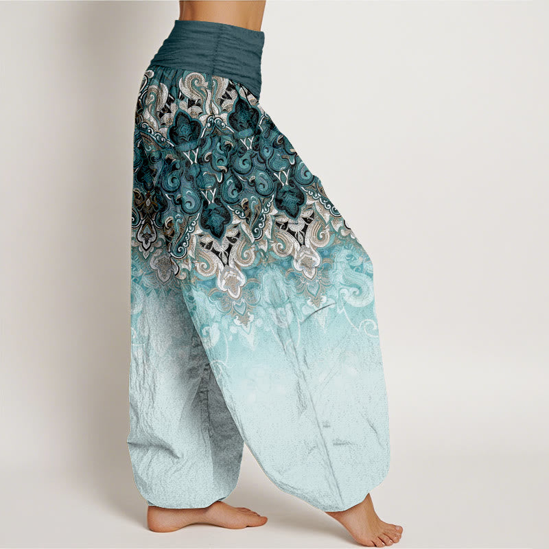 Buddha Stones Harembroek voor dames van 100% Cotton met elastische Taille en paisley-bloemenprint in kleurverloop. - image 2