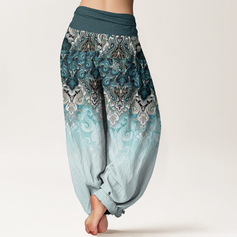 Buddha Stones Harembroek voor dames van 100% Cotton met elastische Taille en paisley-bloemenprint in kleurverloop. - image 1