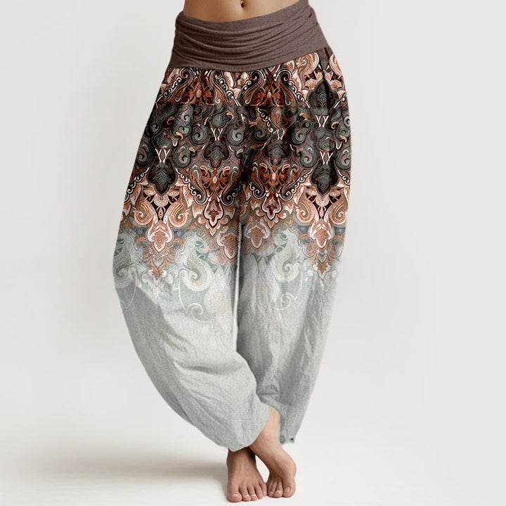 Buddha Stones Harembroek voor dames van 100% Cotton met elastische Taille en paisley-bloemenprint in kleurverloop. - Sienna - US16, UK/AU20, EU48 (3XL) - image 5