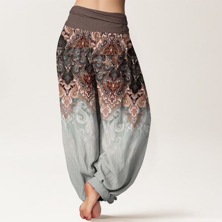 Buddha Stones Harembroek voor dames van 100% Cotton met elastische Taille en paisley-bloemenprint in kleurverloop. - image 6