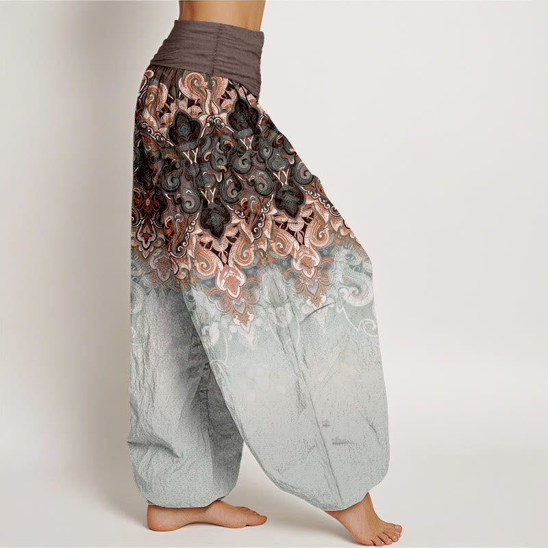 Buddha Stones Harembroek voor dames van 100% Cotton met elastische Taille en paisley-bloemenprint in kleurverloop. - image 7