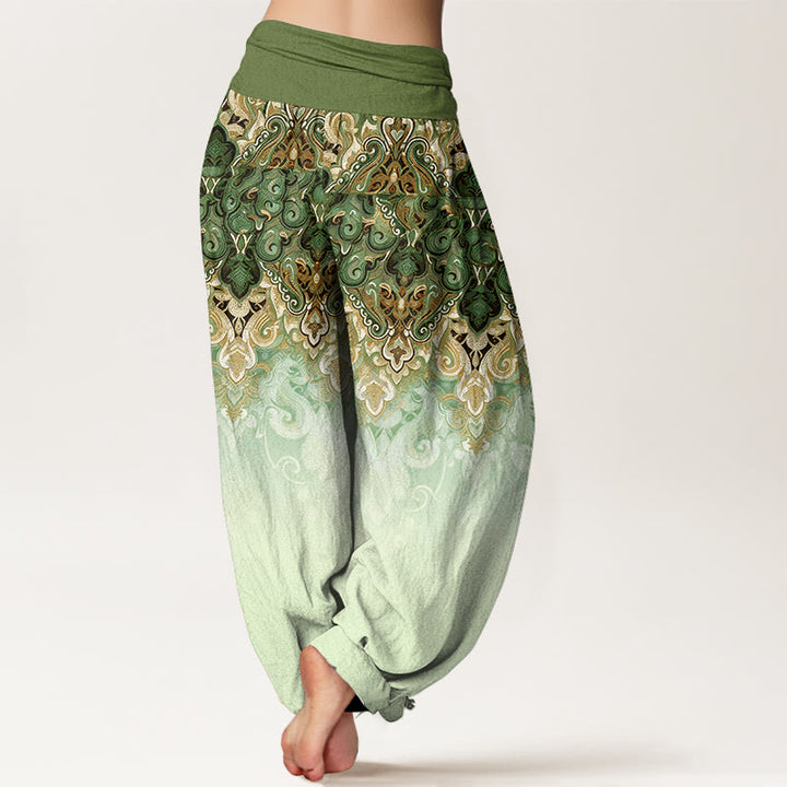 Buddha Stones Harembroek voor dames van 100% Cotton met elastische Taille en paisley-bloemenprint in kleurverloop. - image 9