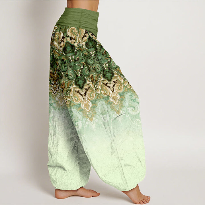 Buddha Stones Harembroek voor dames van 100% Cotton met elastische Taille en paisley-bloemenprint in kleurverloop. - image 10