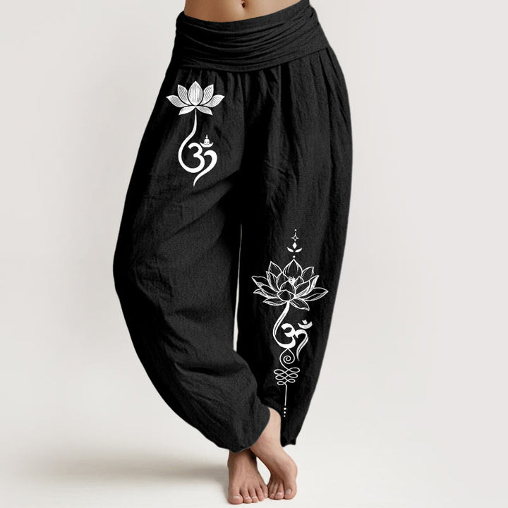 Buddha Stones Dames harembroek met elastische Taille en lotusbloemmotief - Zwart - US16, UK/AU20, EU48 (3XL) - image 5