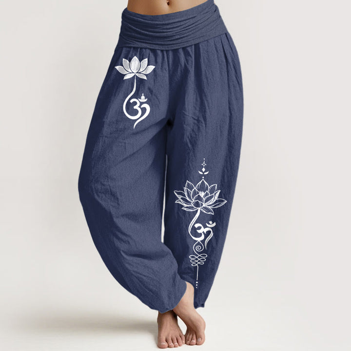 Buddha Stones Dames harembroek met elastische Taille en lotusbloemmotief - Donker leisteenblauw - US16, UK/AU20, EU48 (3XL) - image 8