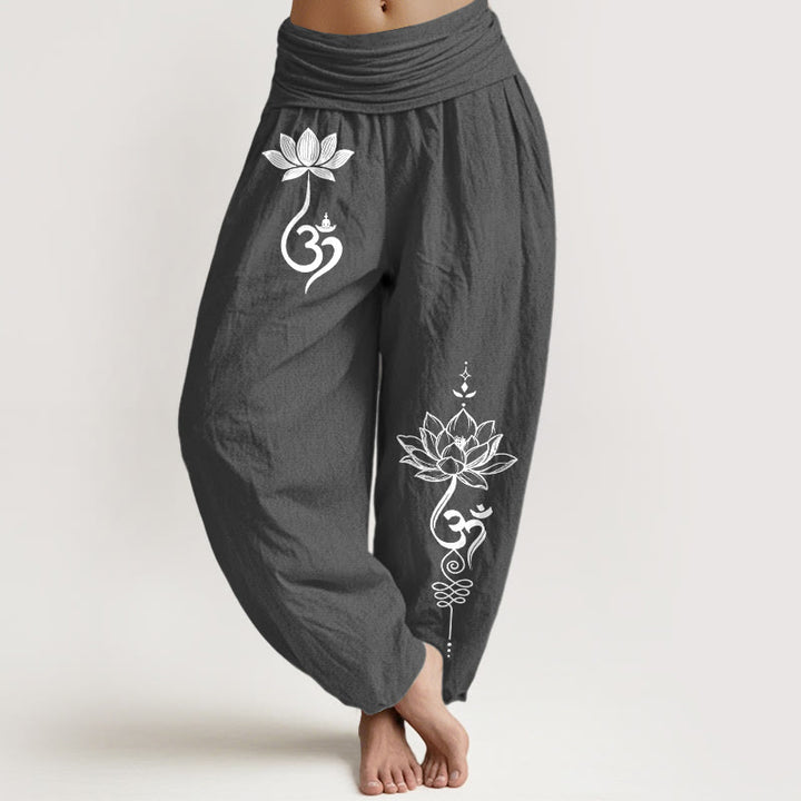 Buddha Stones Dames harembroek met elastische Taille en lotusbloemmotief - Donkergrijs - US16, UK/AU20, EU48 (3XL) - image 0