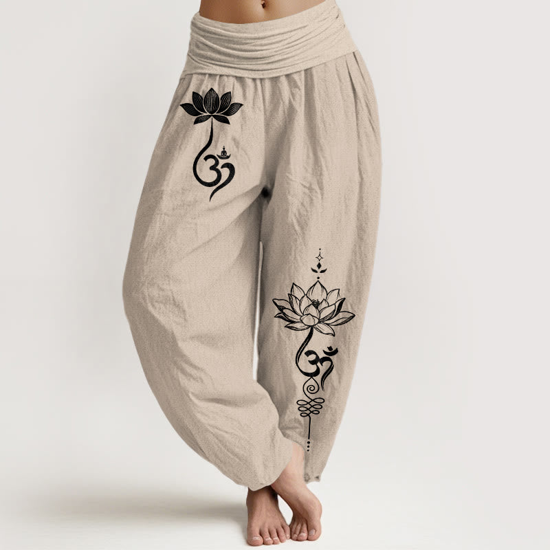 Buddha Stones Dames harembroek met elastische Taille en lotusbloemmotief - Bruinen - US16, UK/AU20, EU48 (3XL) - image 11