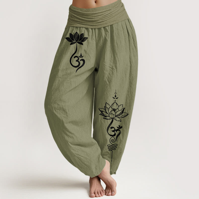 Buddha Stones Dames harembroek met elastische Taille en lotusbloemmotief - Olijfgroen - US16, UK/AU20, EU48 (3XL) - image 14