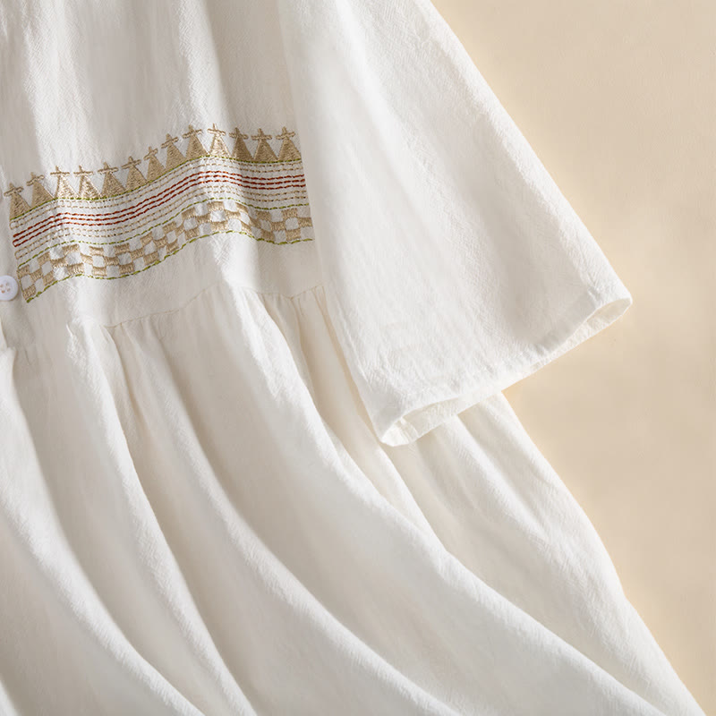 Buddha Stones Geborduurde geometrische Midi jurk met halve Mouwlengte en Zakken voor dames - image 6