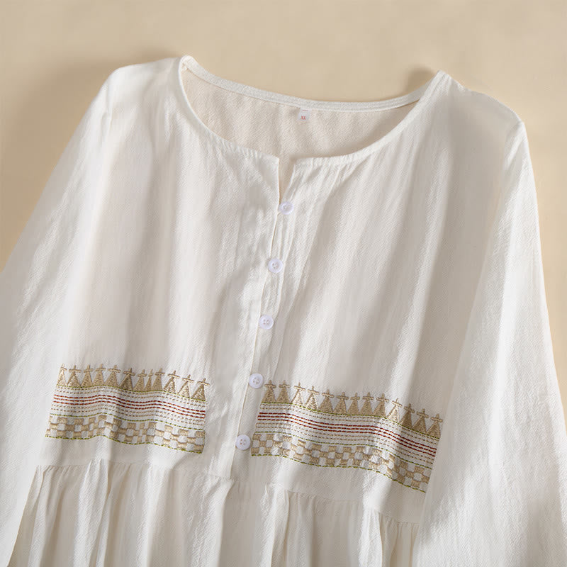 Buddha Stones Geborduurde geometrische Midi jurk met halve Mouwlengte en Zakken voor dames - image 3