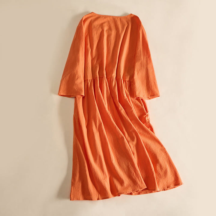 Buddha Stones Geborduurde geometrische Midi jurk met halve Mouwlengte en Zakken voor dames - image 10